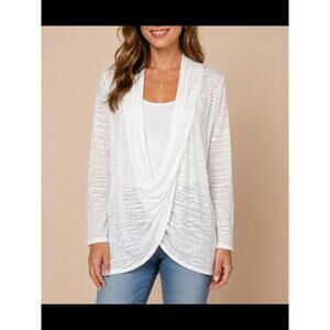 Zenergy by Chico's White Sheer Open Front Cardigan Hooded Cover Up Size 1/M